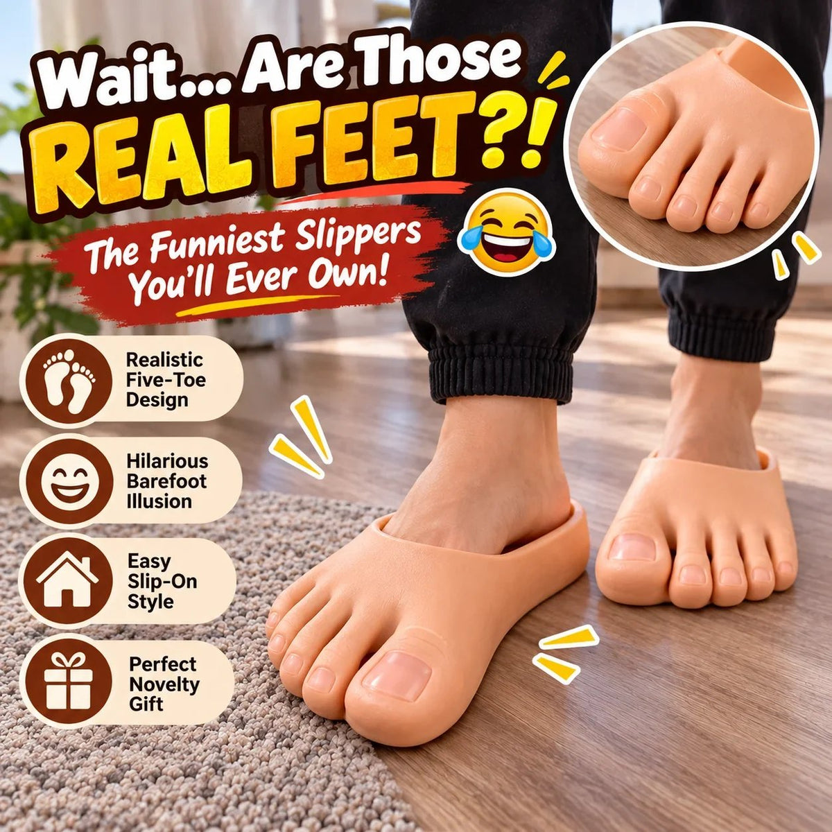 š Realistic Barefoot Slippers ā Funny Giant Toe Slides, Hilarious Prank Gift š£