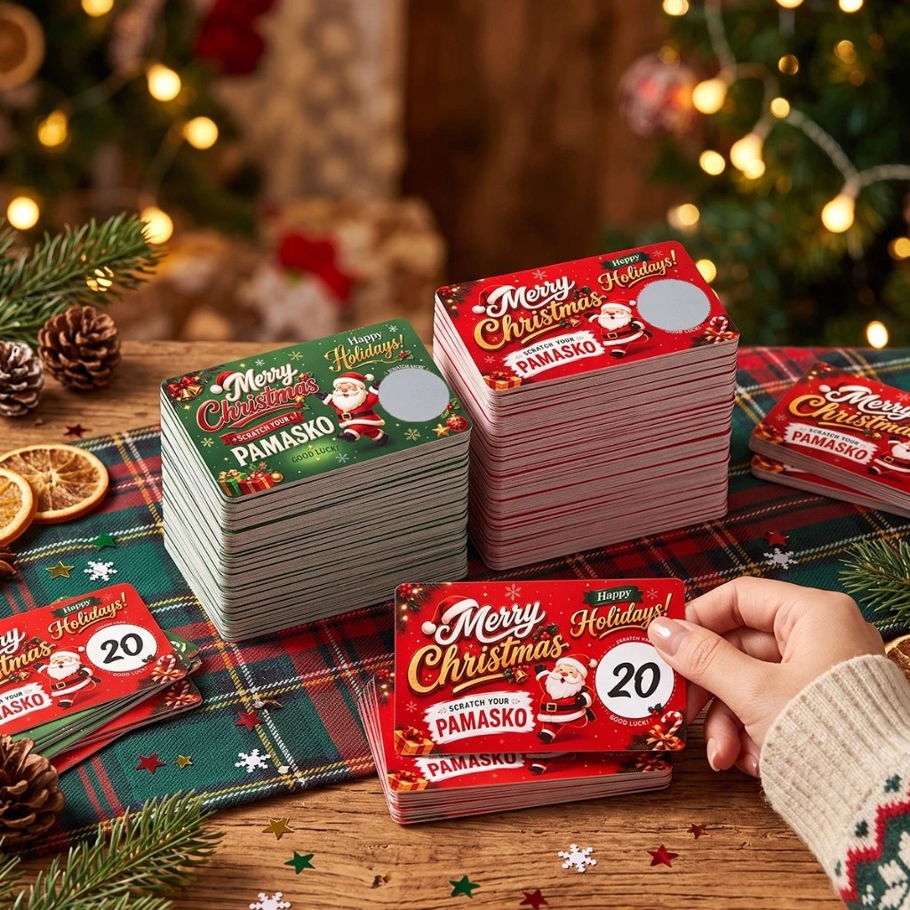 Christmas party scratch cards for family games and gift exchanges