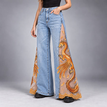 Dragon Lace Wide-Leg Jeans