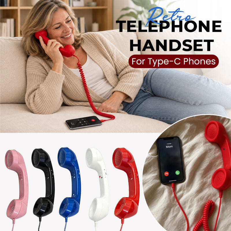 Retro USB-C telephone handset connected to a smartphone