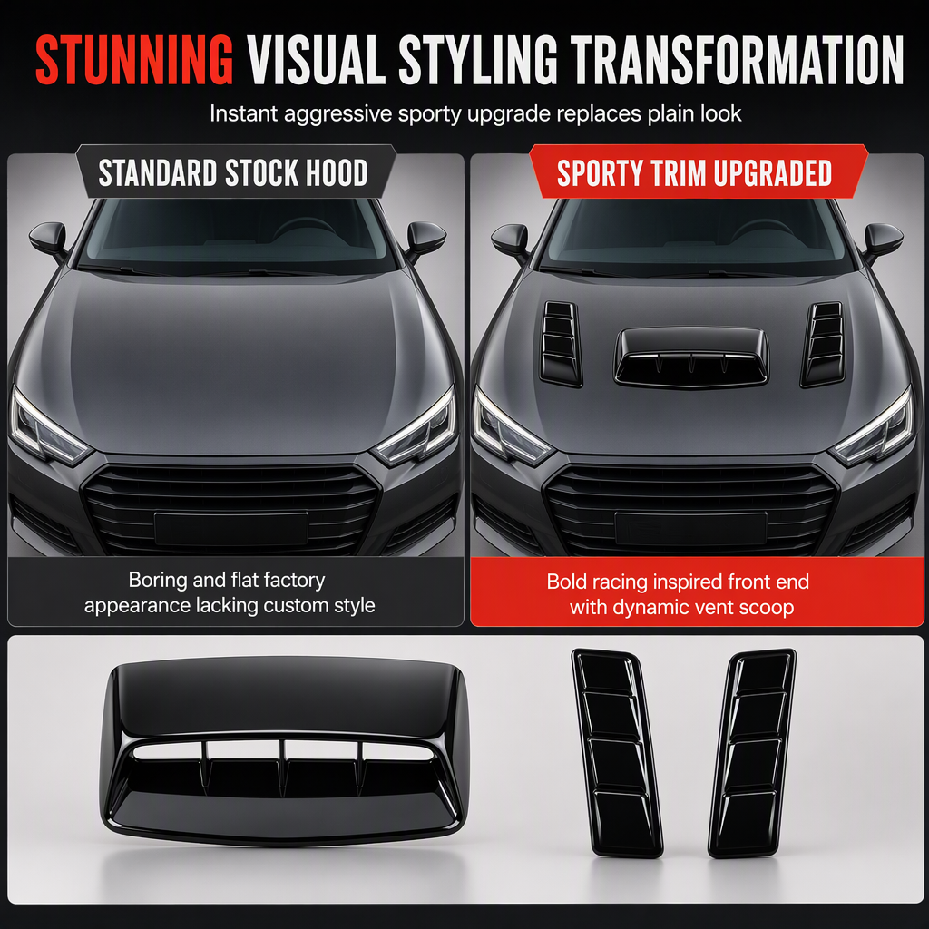 Car Hood Decorative Air Vent Sticker Adhesive Fake Intake Scoop Bonnet Trim Shark Gill Style