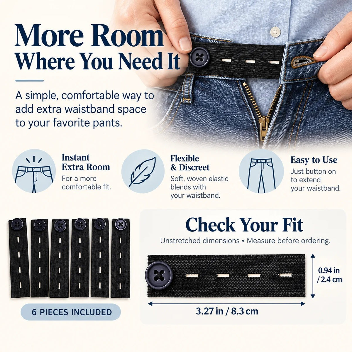 👖 Elastic Waistband Extender Buttons – Adjustable Comfort, 6-Piece Set