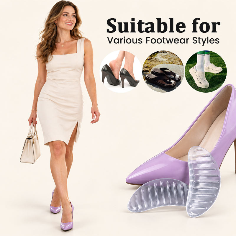 Clear arch support pads inside everyday shoes
