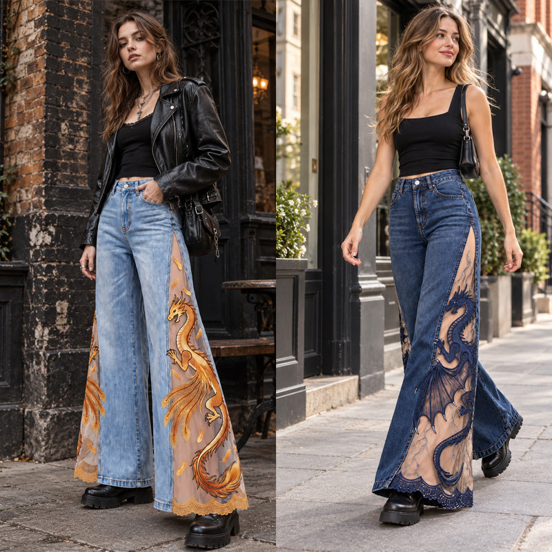 Dragon Lace Wide-Leg Jeans