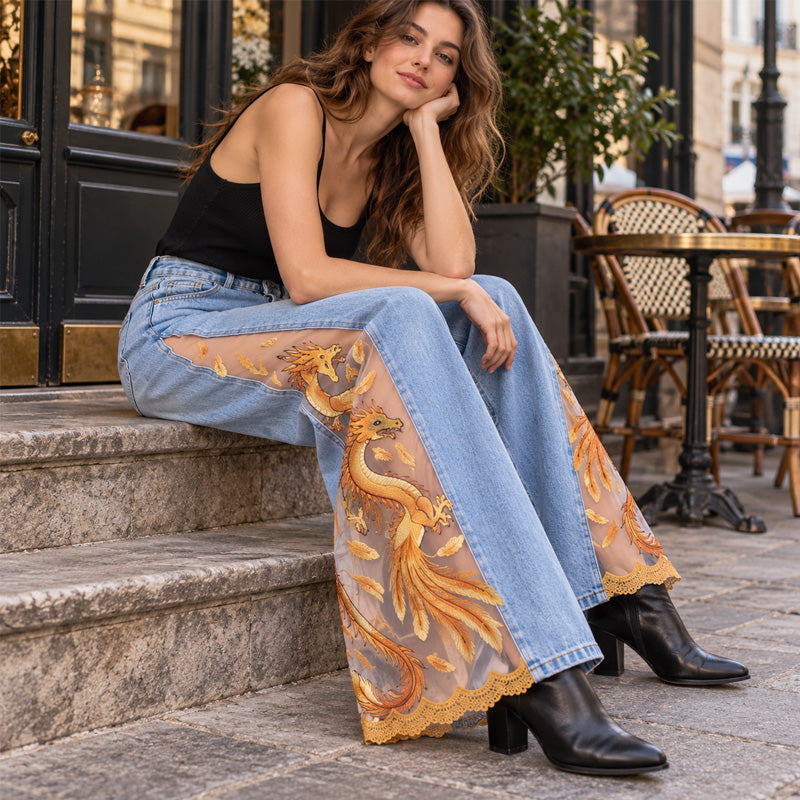 Dragon Lace Wide-Leg Jeans