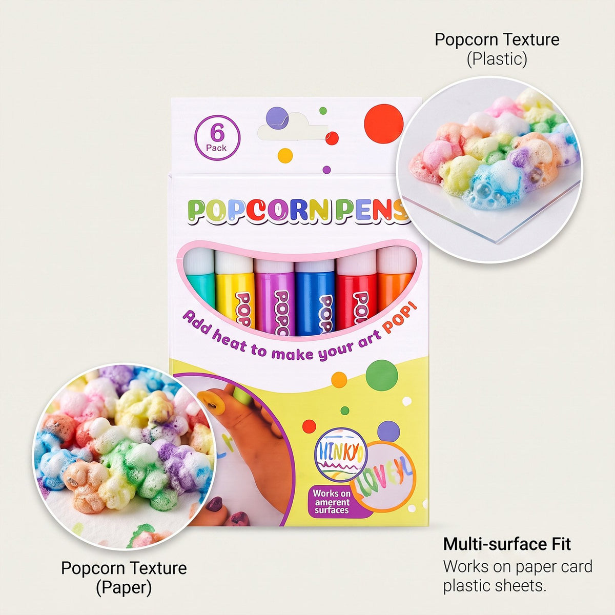 🍿6 Pack Heat Activated Popcorn Pens 3D Puffy Bubble Drawing Pens Kids DIY Art Craft Supplies
