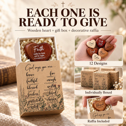 Individually boxed wooden pocket heart gifts