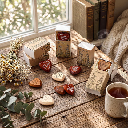 Wooden encouragement hearts with individual gift boxes