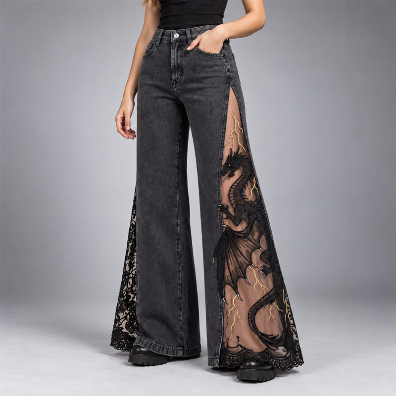 Dragon Lace Wide-Leg Jeans