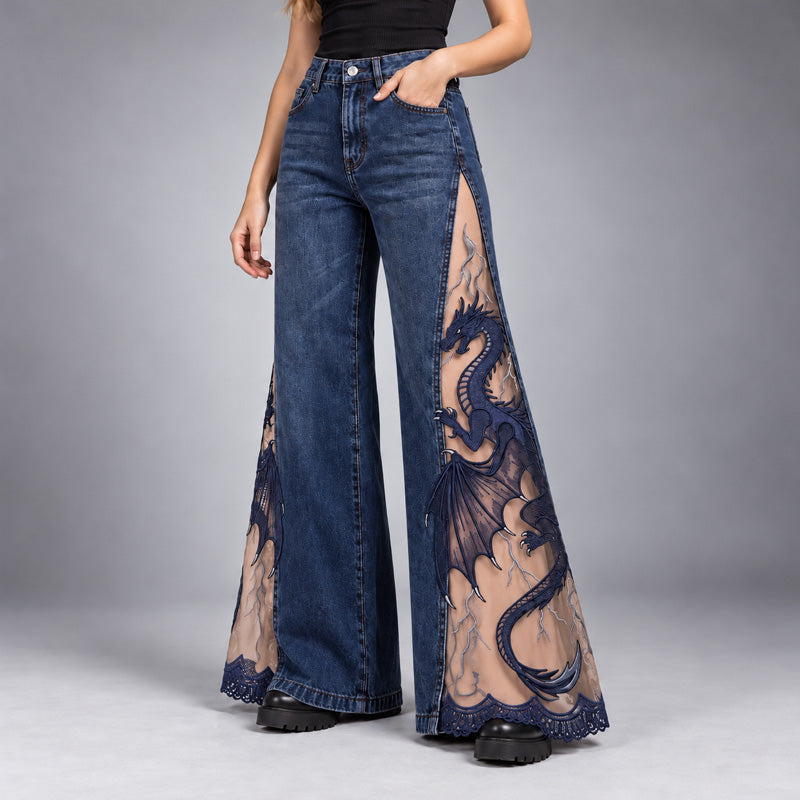 Dragon Lace Wide-Leg Jeans