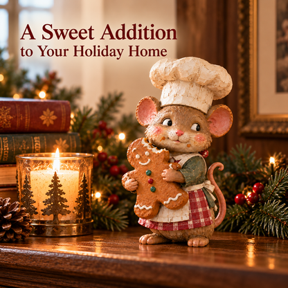 Vintage Gingerbread Mouse Baker Figurine – Whimsical Christmas Kitchen Decor