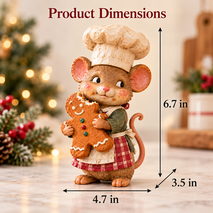 Vintage Gingerbread Mouse Baker Figurine – Whimsical Christmas Kitchen Decor