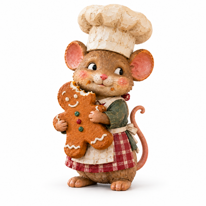 Vintage Gingerbread Mouse Baker Figurine – Whimsical Christmas Kitchen Decor