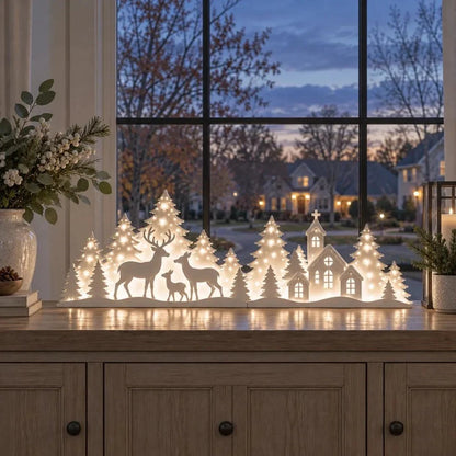 🦌 Illuminated Christmas decorations for the window – reindeer & village | 2-piece LED set ✨