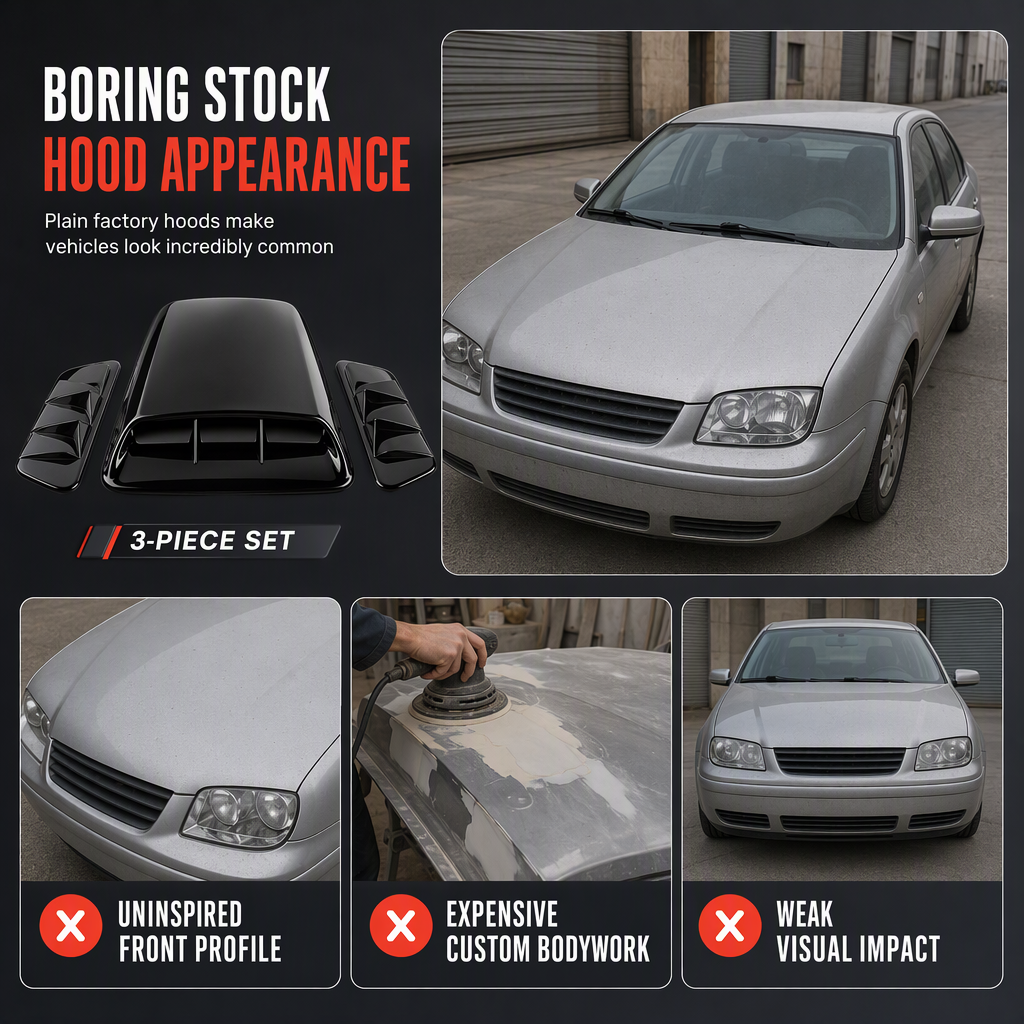 Car Hood Decorative Air Vent Sticker Adhesive Fake Intake Scoop Bonnet Trim Shark Gill Style