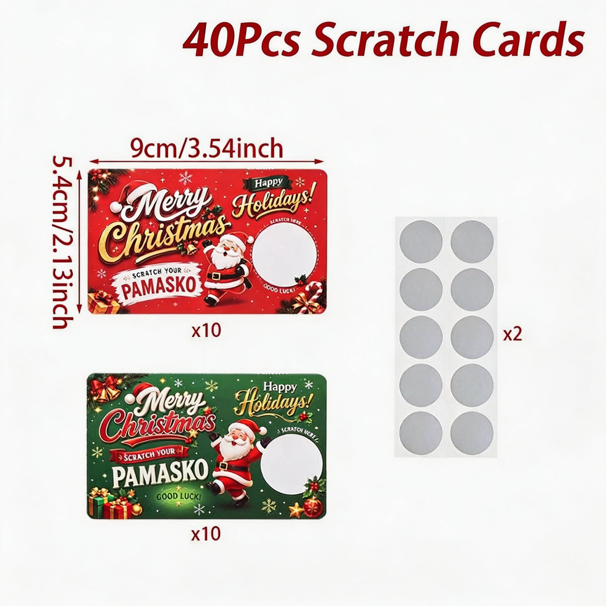 Christmas scratch cards with red and green designs