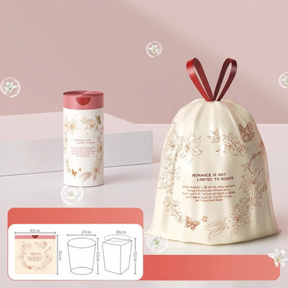 Tear-resistant, drawstring, extra-thick patterned trash bags