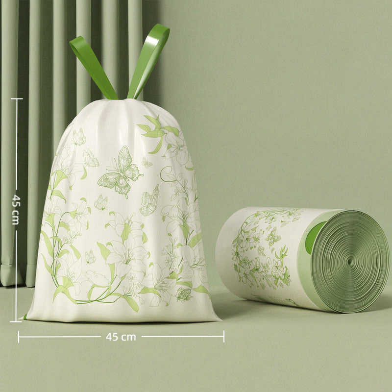 Tear-resistant, drawstring, extra-thick patterned trash bags