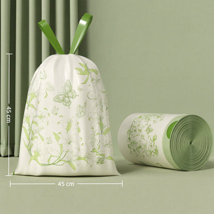 Tear-resistant, drawstring, extra-thick patterned trash bags