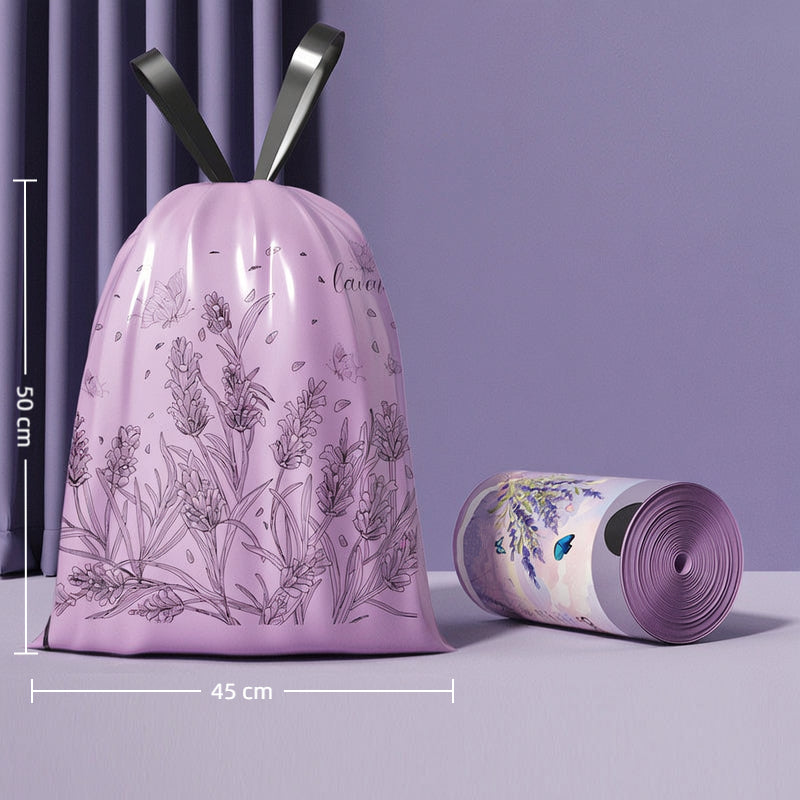 Tear-resistant, drawstring, extra-thick patterned trash bags
