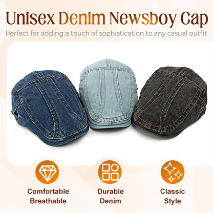 🧢 Unisex Denim Newsboy Cap | Vintage Classic Style, Adjustable Comfort Fit for Everyday Wear