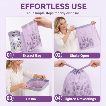 Tear-resistant, drawstring, extra-thick patterned trash bags